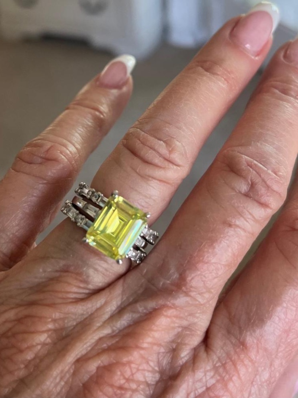 Italo Emerald Cut Peridot Wedding Ring Set Sterling Silver